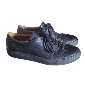 Gustin Black X Black Leather Low Top Sneakers Men's Size 10 Casual Made in Italy